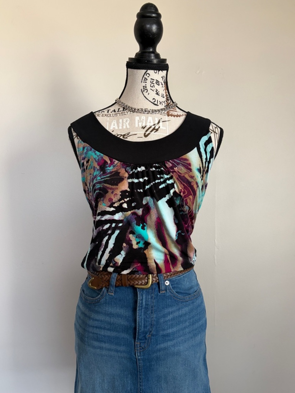 Vintage Y2K Maximalist Pretty Woman Multicolor Animal Print Wide Neck Top